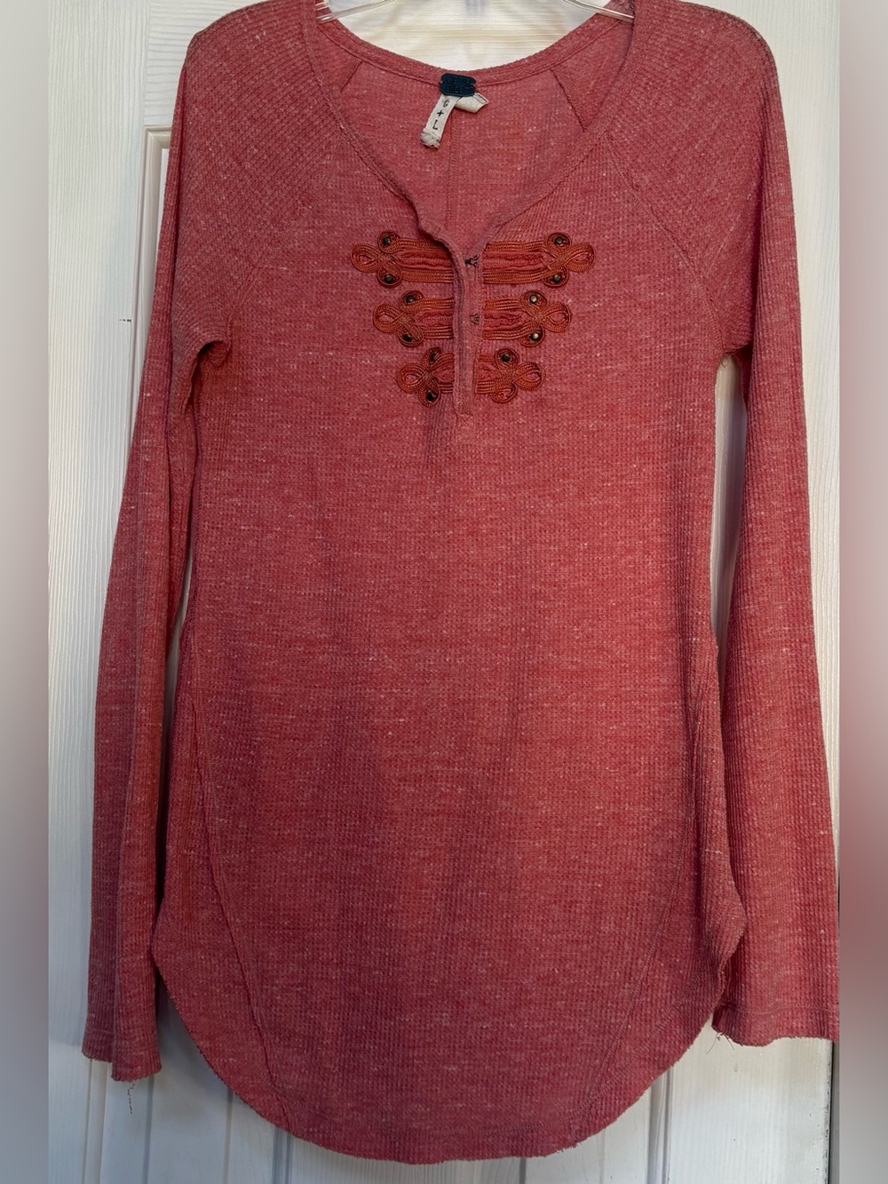 We The Free Coral Henley top with Loop Trim